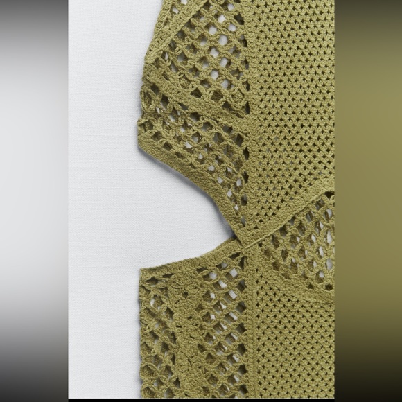 Zara crochet knit cut out handcrafted dress army green / cover up / tunic - Picture 9 of 9
